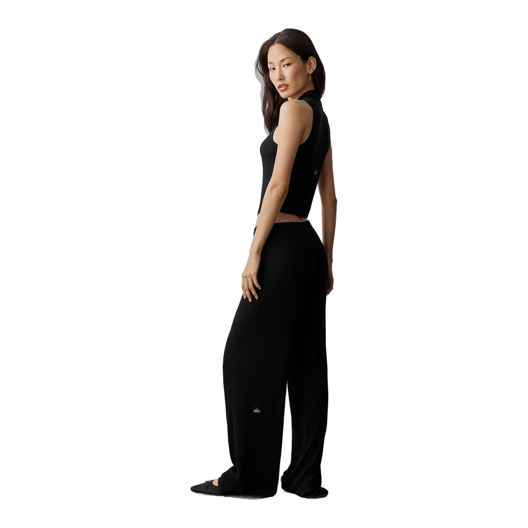 alo Sweater Knit Unwind Sleeveless Top - Black