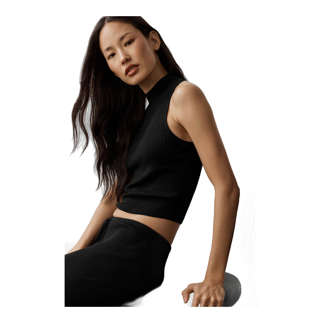 alo Sweater Knit Unwind Sleeveless Top - Black