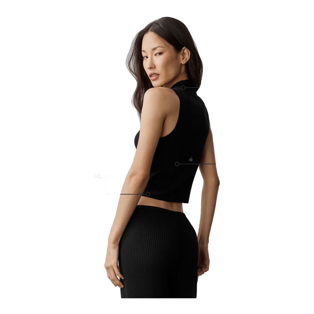 alo Sweater Knit Unwind Sleeveless Top - Black