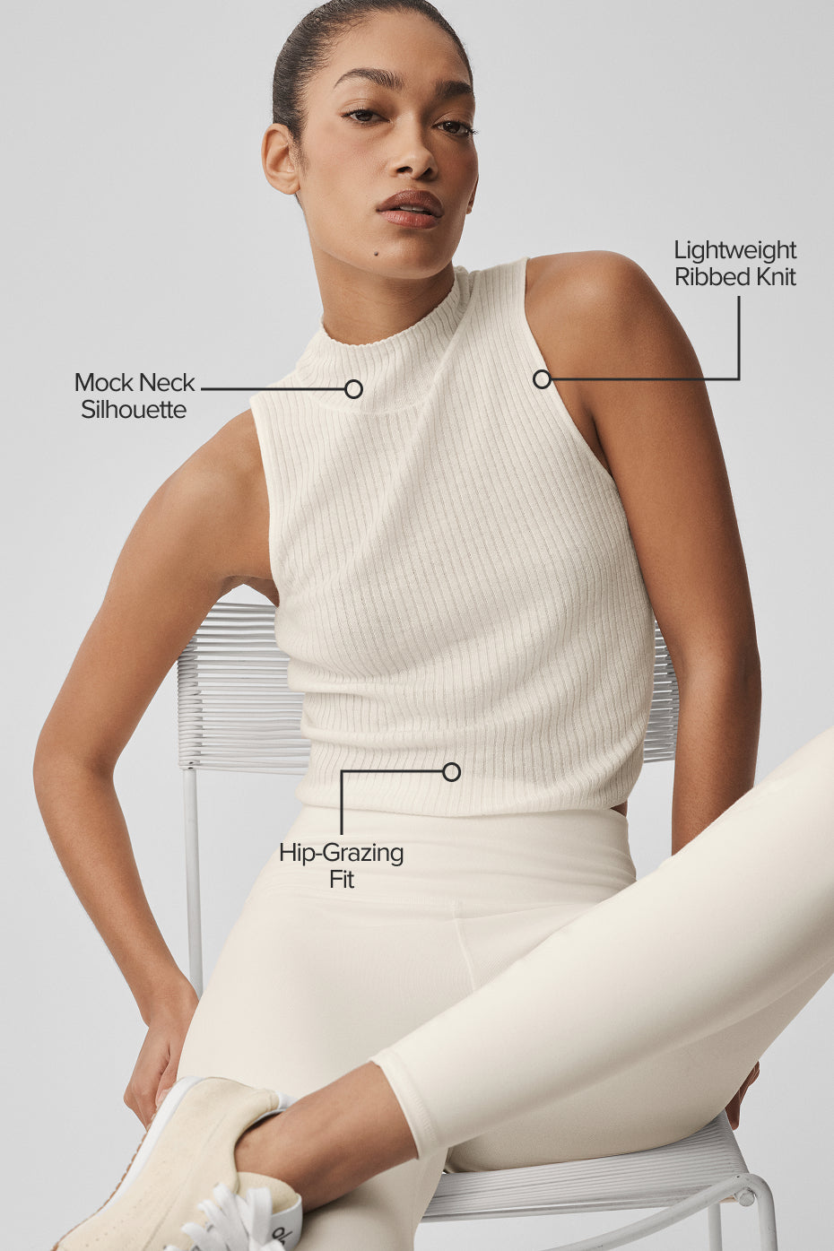 alo Sweater Knit Unwind Sleeveless Top - Ivory
