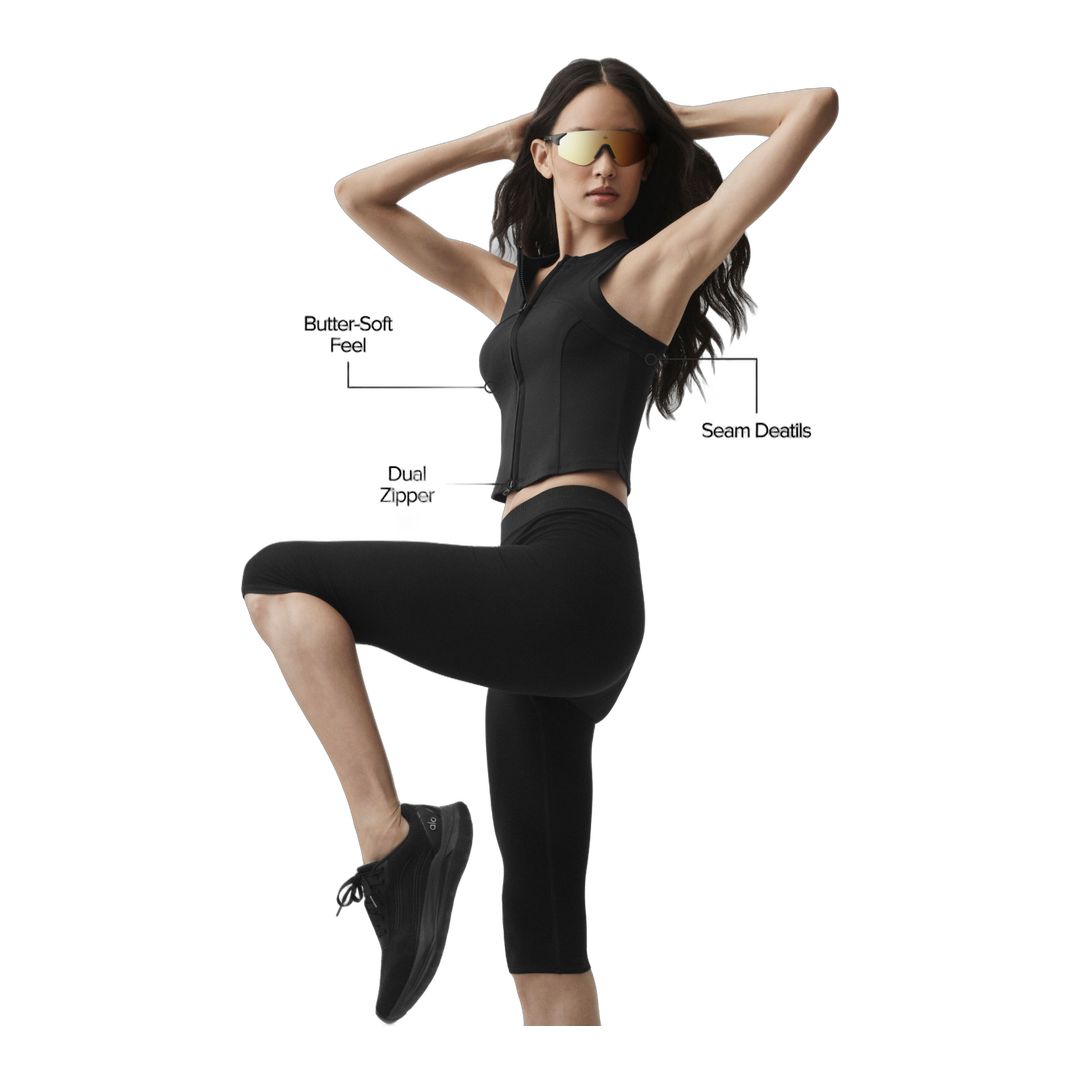 alo Alosoft Level Up Full Zip Tank - Black