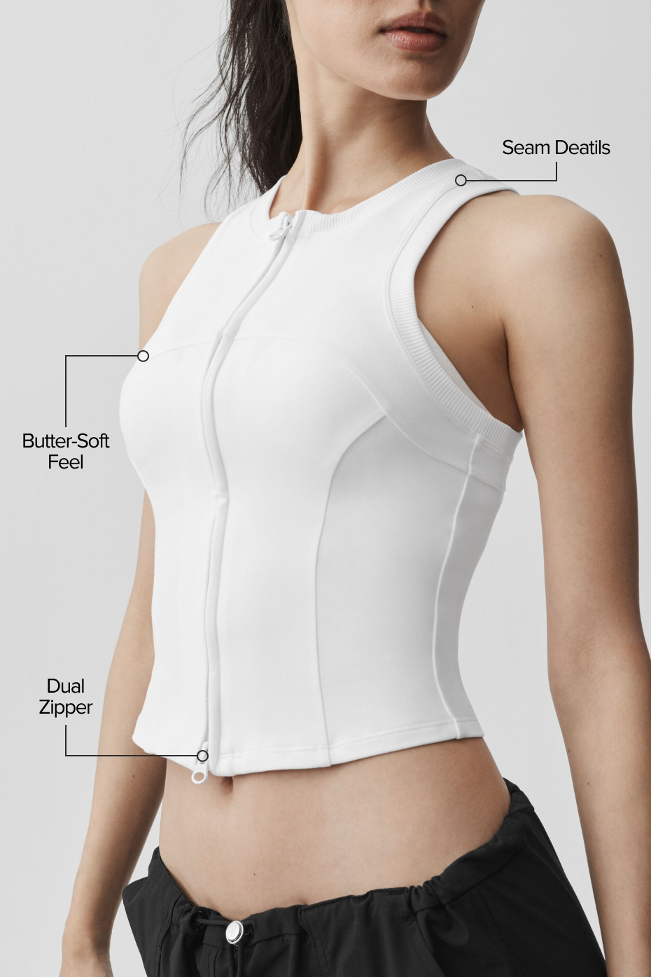 alo Alosoft Level Up Full Zip Tank - White