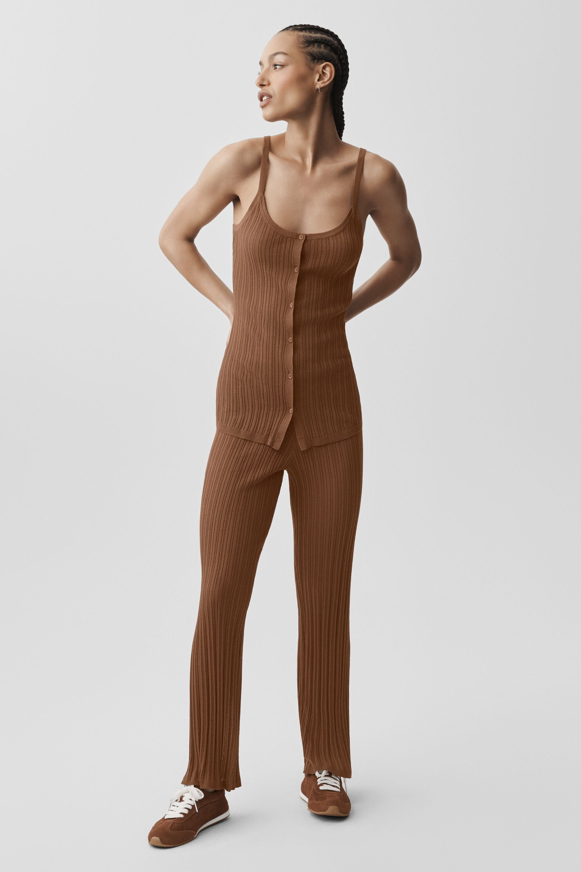 alo Sweater Sunlit Button Down Tank - Sun Kissed Brown