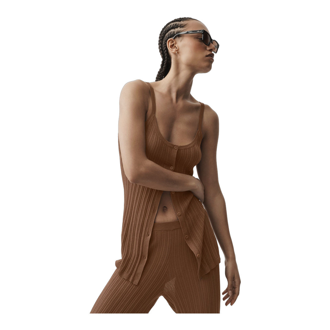 alo Sweater Sunlit Button Down Tank - Sun Kissed Brown