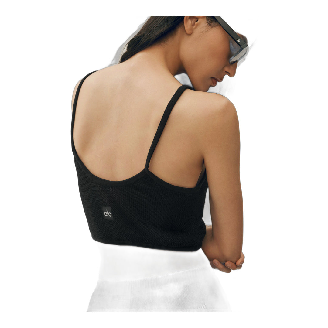 alo Silk Cashmere Cropped Heat Wave Tank - Black