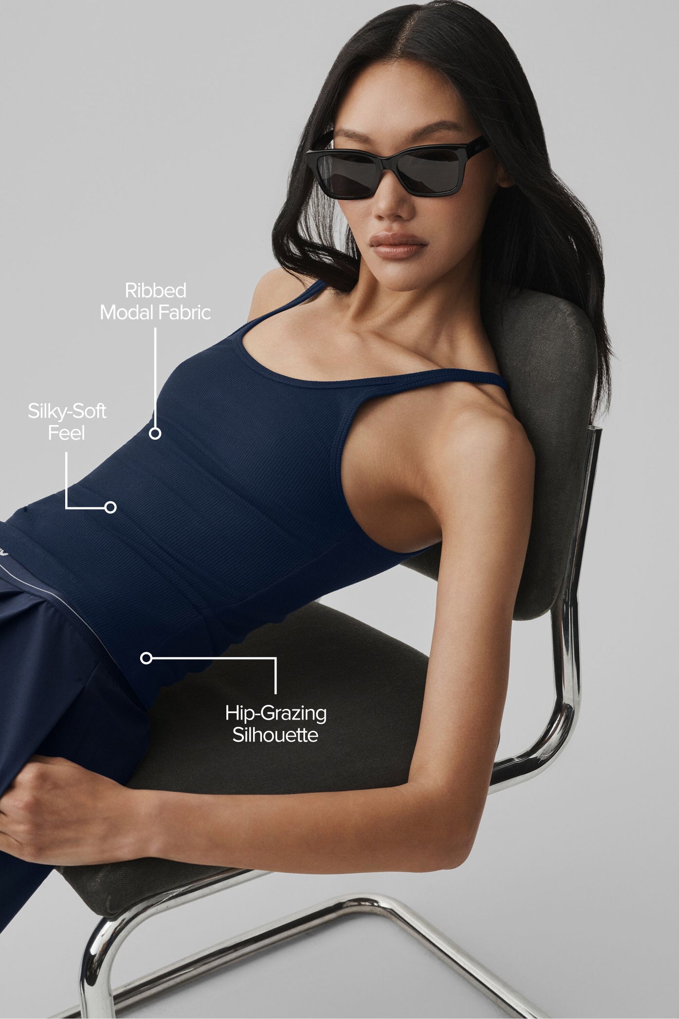 alo Ribbed Adore Tank - Navy