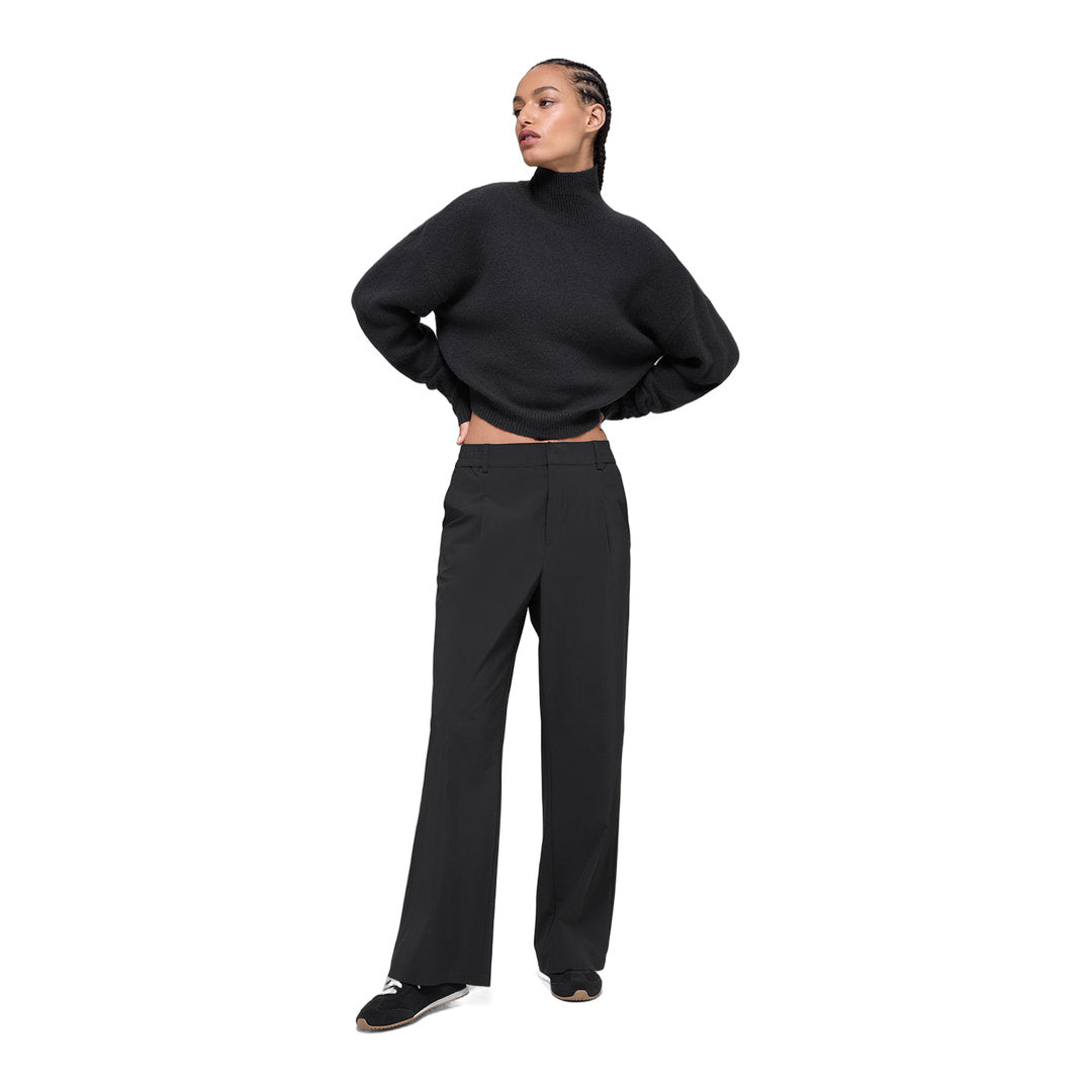 alo Wool Cashmere Cropped New Class Turtleneck Sweater - Black