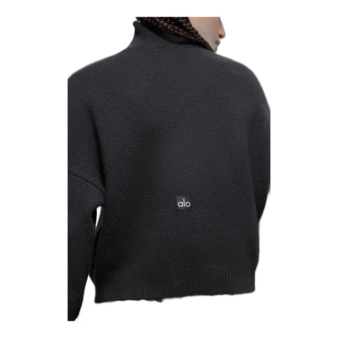 alo Wool Cashmere Cropped New Class Turtleneck Sweater - Black