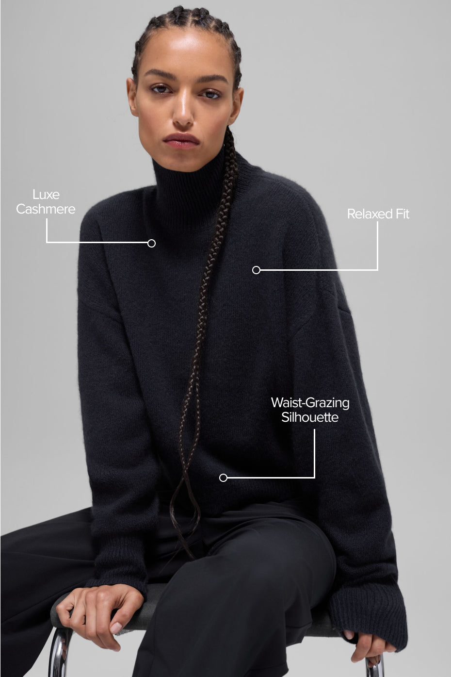 alo Wool Cashmere Cropped New Class Turtleneck Sweater - Black