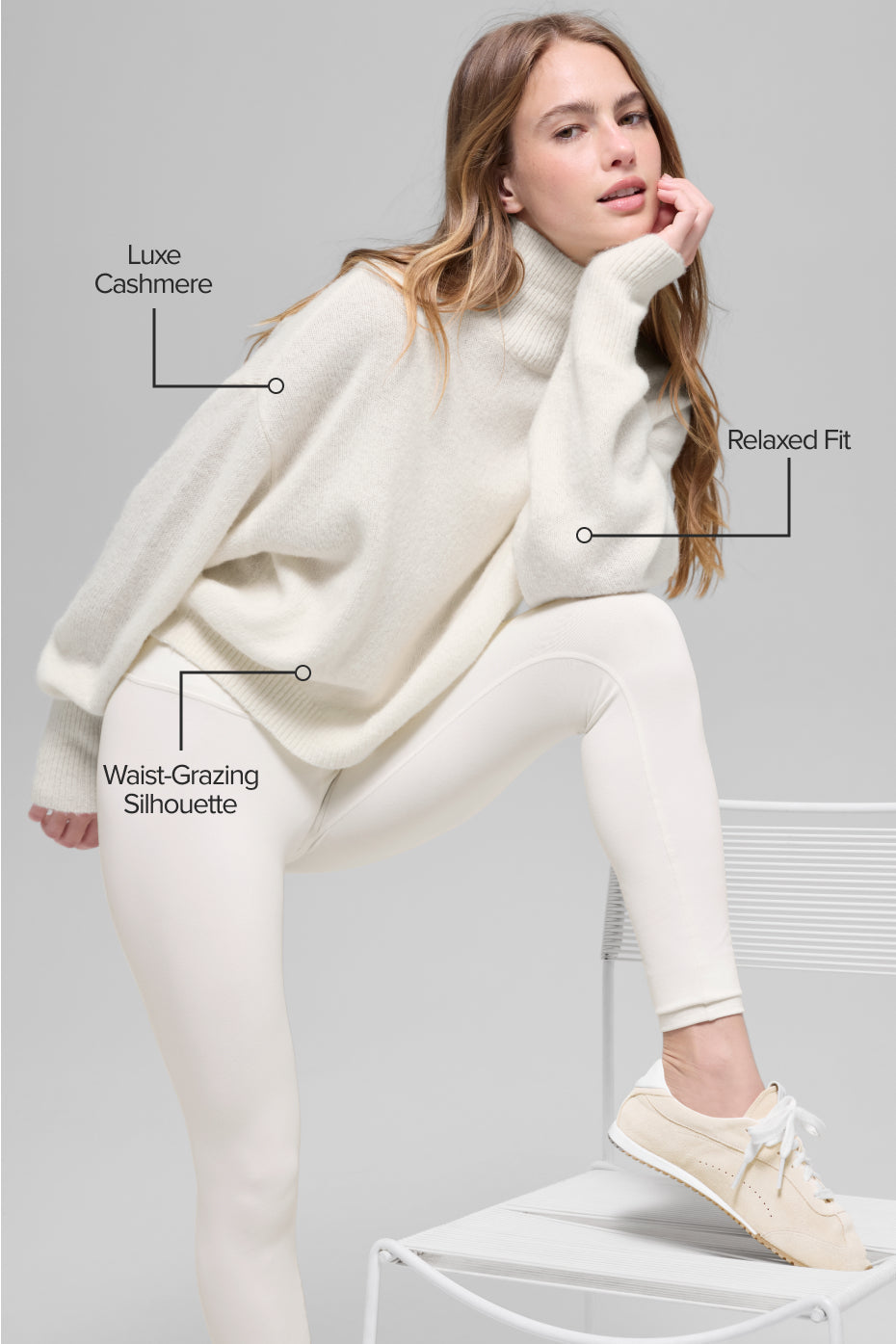 alo Wool Cashmere Cropped New Class Turtleneck Sweater - Ivory