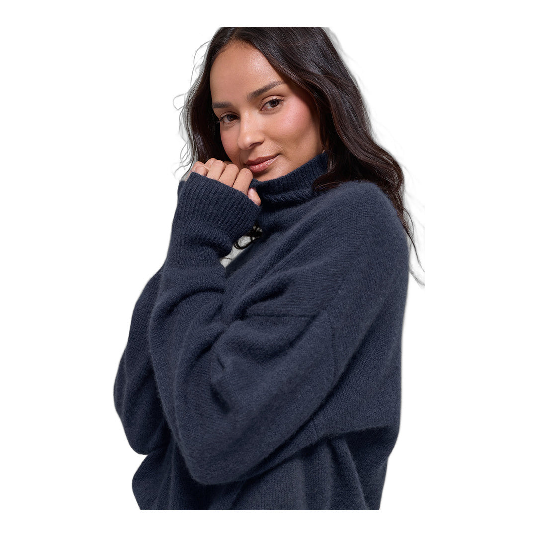 alo Wool Cashmere Cropped New Class Turtleneck Sweater - Navy