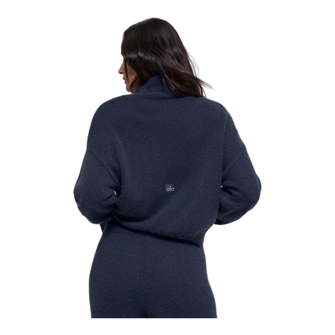 alo Wool Cashmere Cropped New Class Turtleneck Sweater - Navy