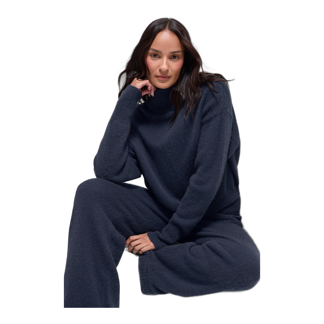 alo Wool Cashmere Cropped New Class Turtleneck Sweater - Navy