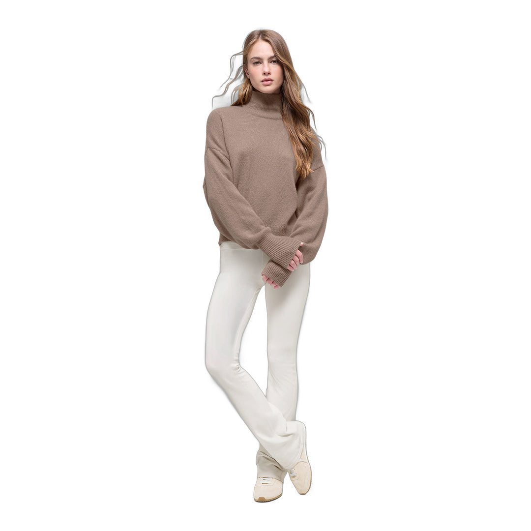 alo Wool Cashmere Cropped New Class Turtleneck Sweater - Chai Latte