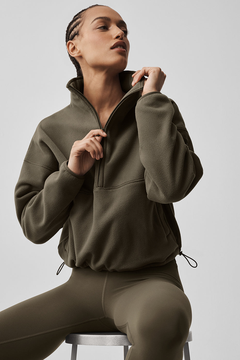 alo Polar Fleece Retreat Cover Up - Olive Tree