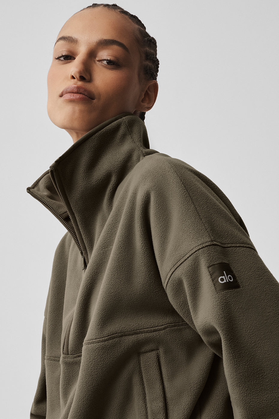 alo Polar Fleece Retreat Cover Up - Olive Tree