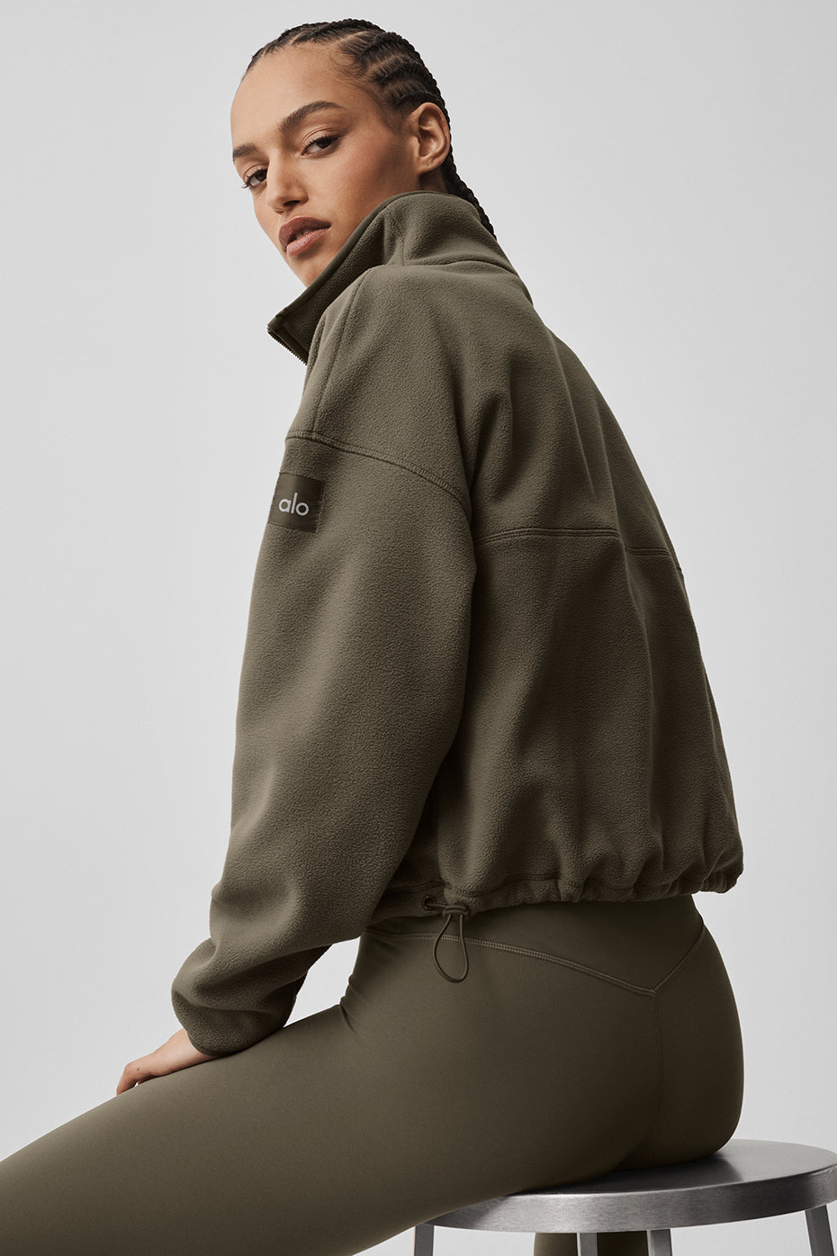 alo Polar Fleece Retreat Cover Up - Olive Tree