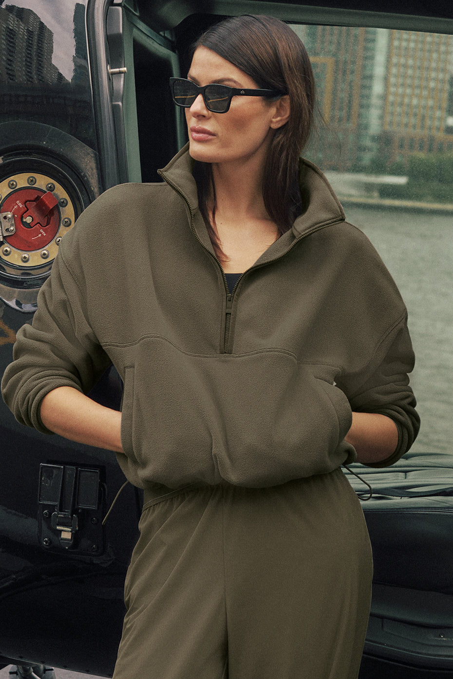 alo Polar Fleece Retreat Cover Up - Olive Tree