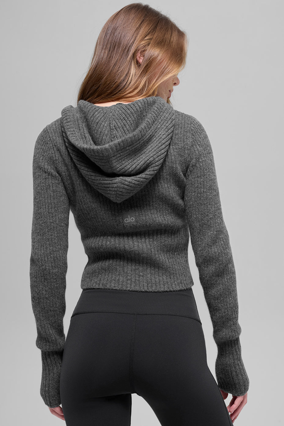 alo Wool Cashmere Ribbed Noble Full Zip Hoodie - Platinum Grey