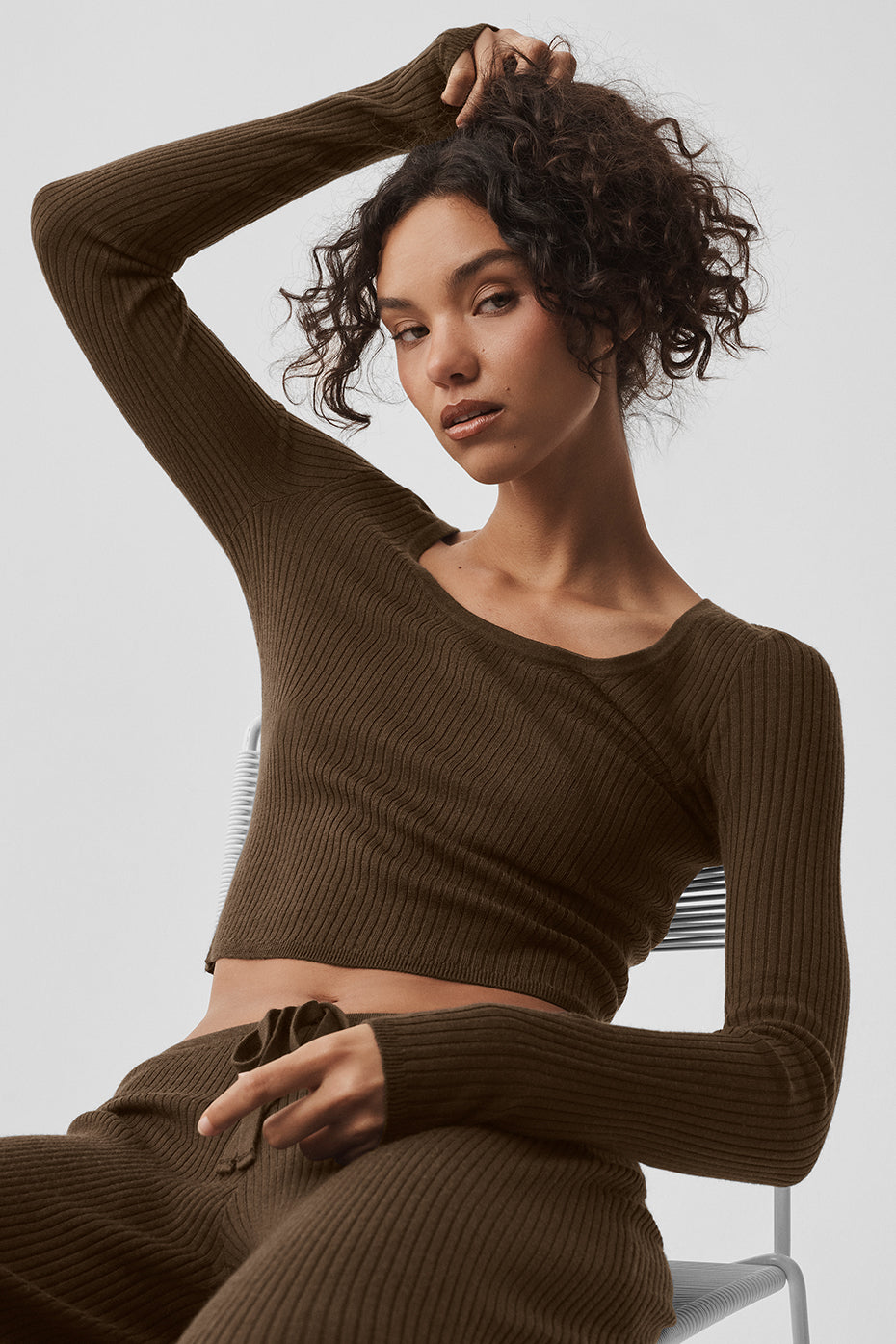 alo Sweater Knit Unwind Long Sleeve - Espresso