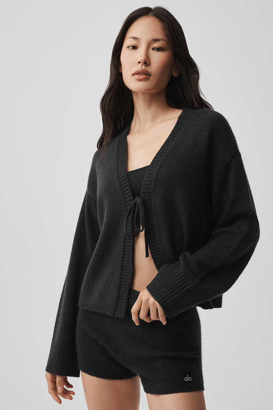 alo Wool Cashmere New Class Tie Cardigan - Black