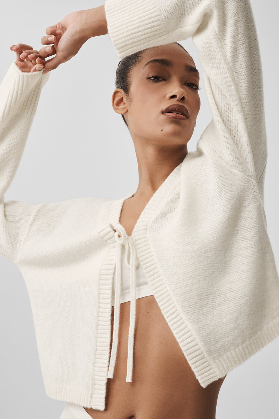 alo Wool Cashmere New Class Tie Cardigan - Ivory