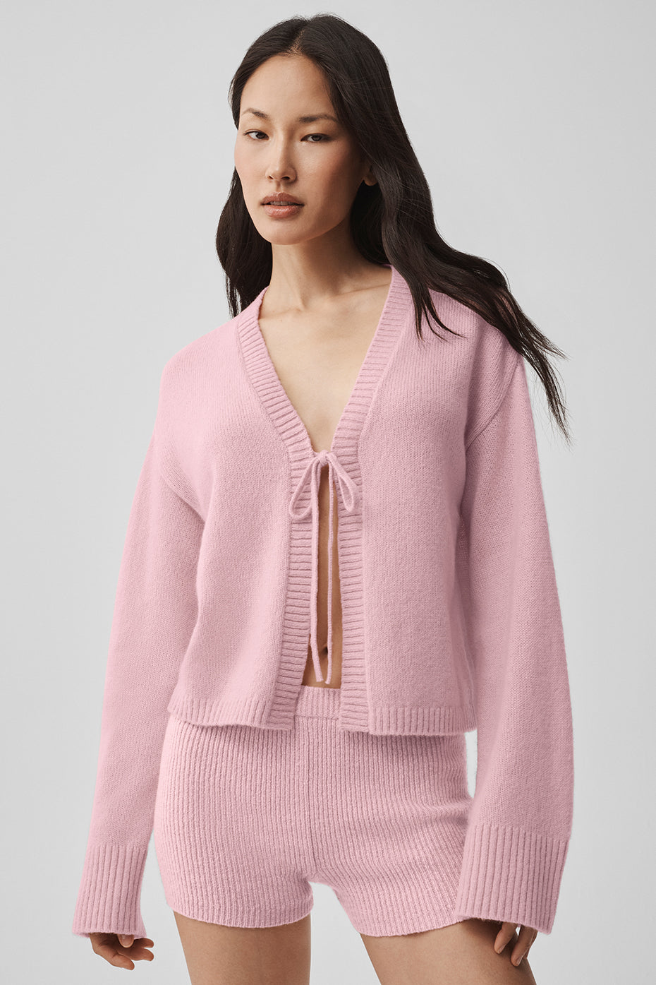 alo Wool Cashmere New Class Tie Cardigan - Vintage Pink