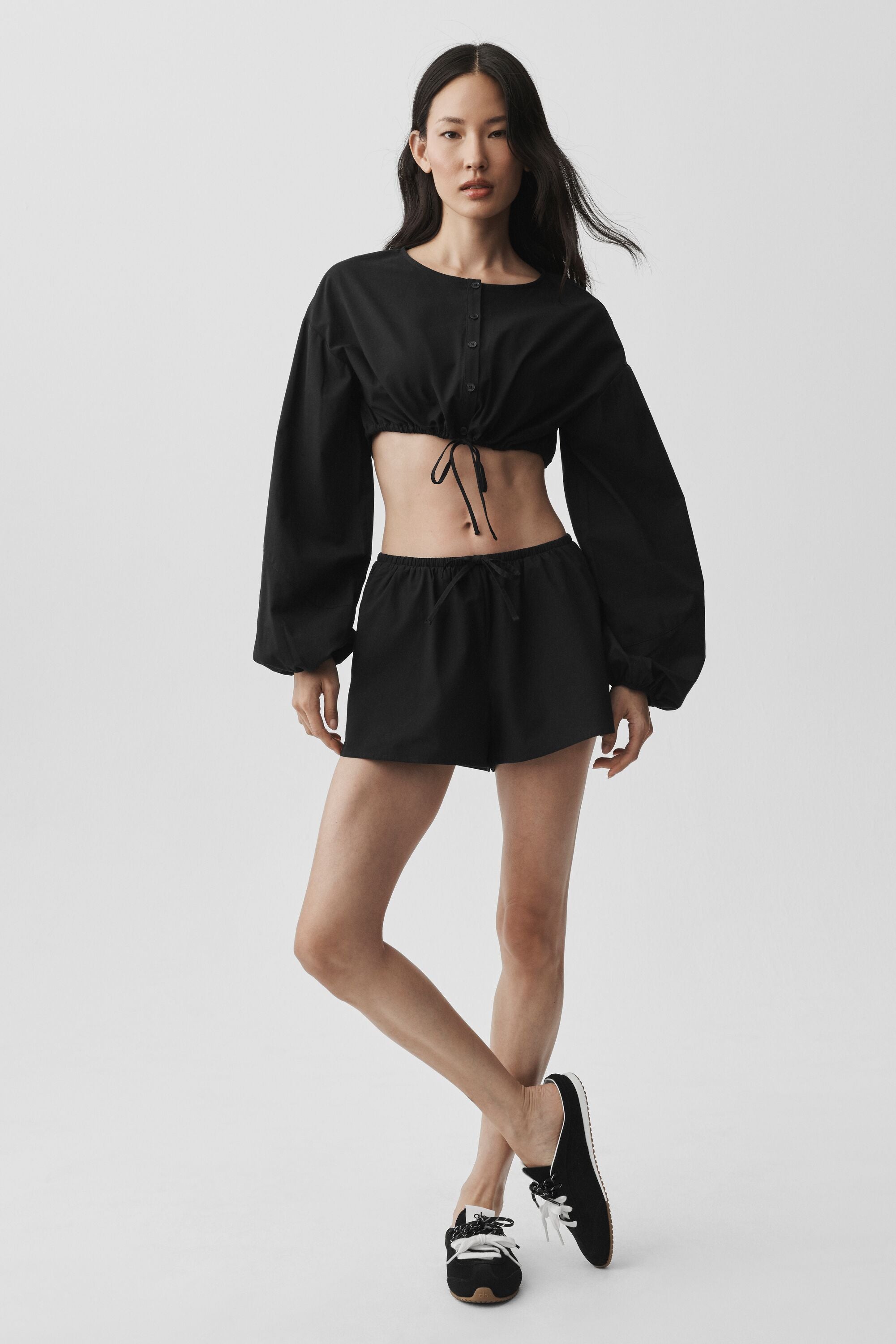 alo Cotton Cropped Real Deal Long Sleeve - Black