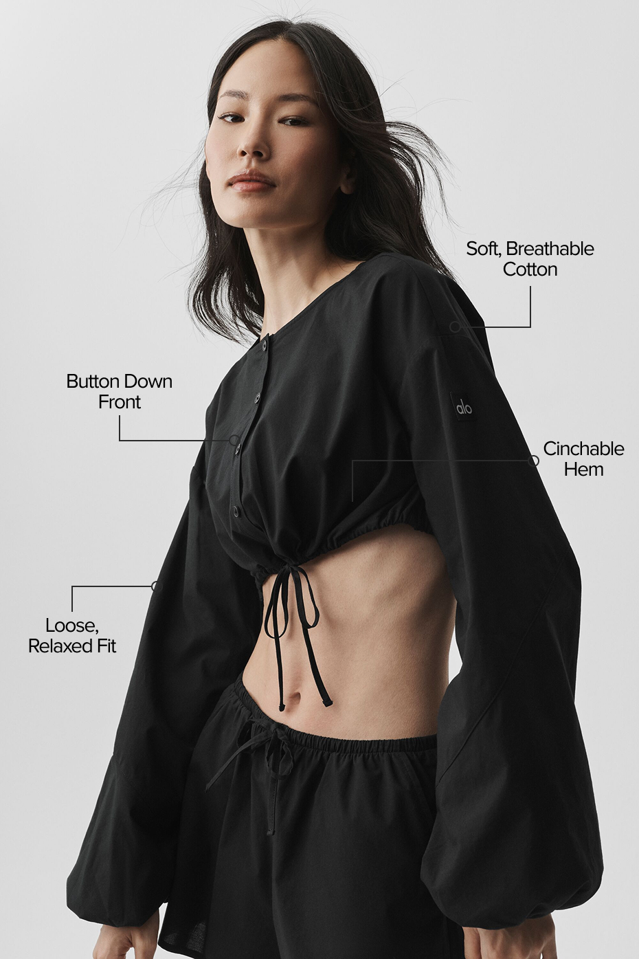 alo Cotton Cropped Real Deal Long Sleeve - Black