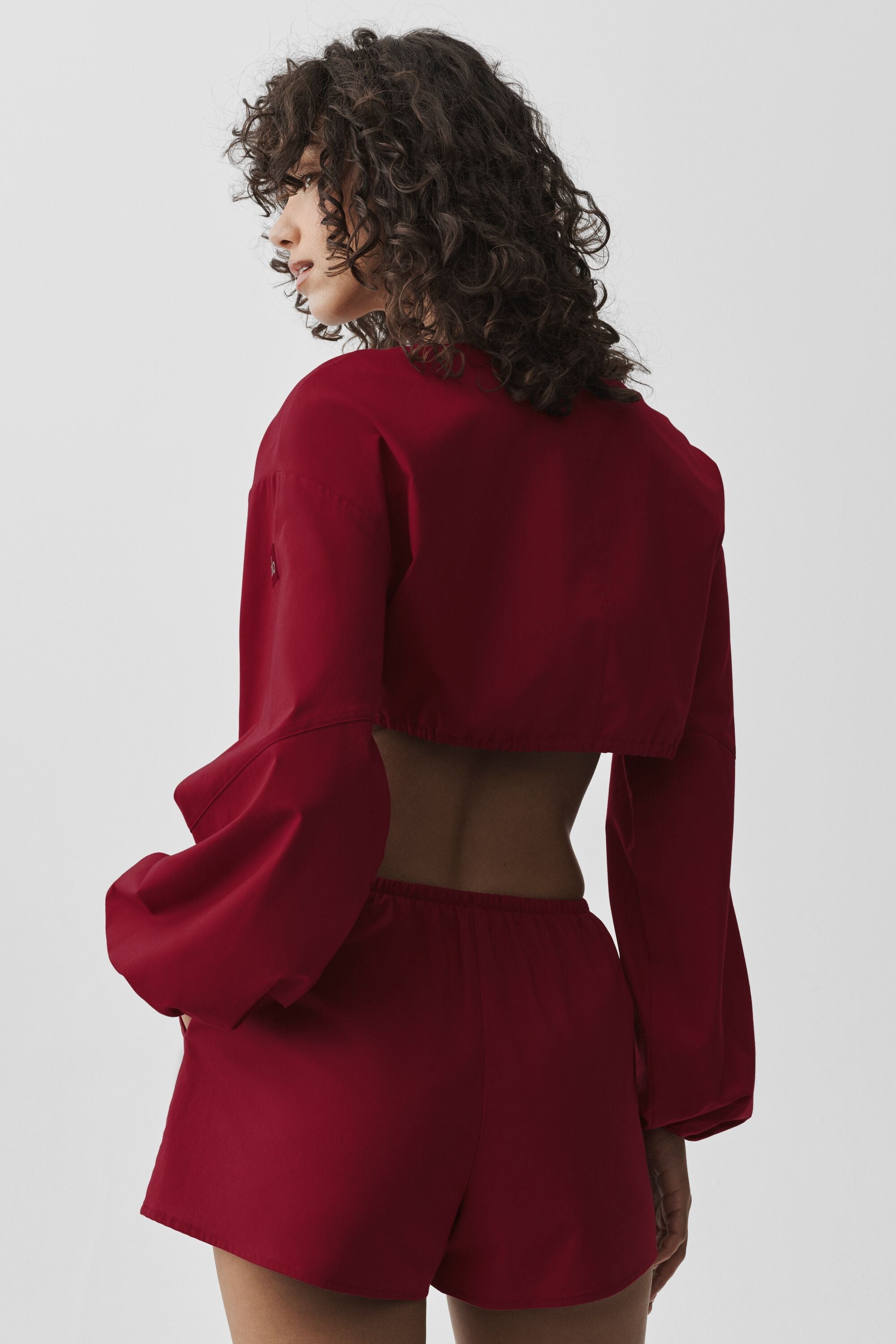 alo Cotton Cropped Real Deal Long Sleeve - Summer Romance Red