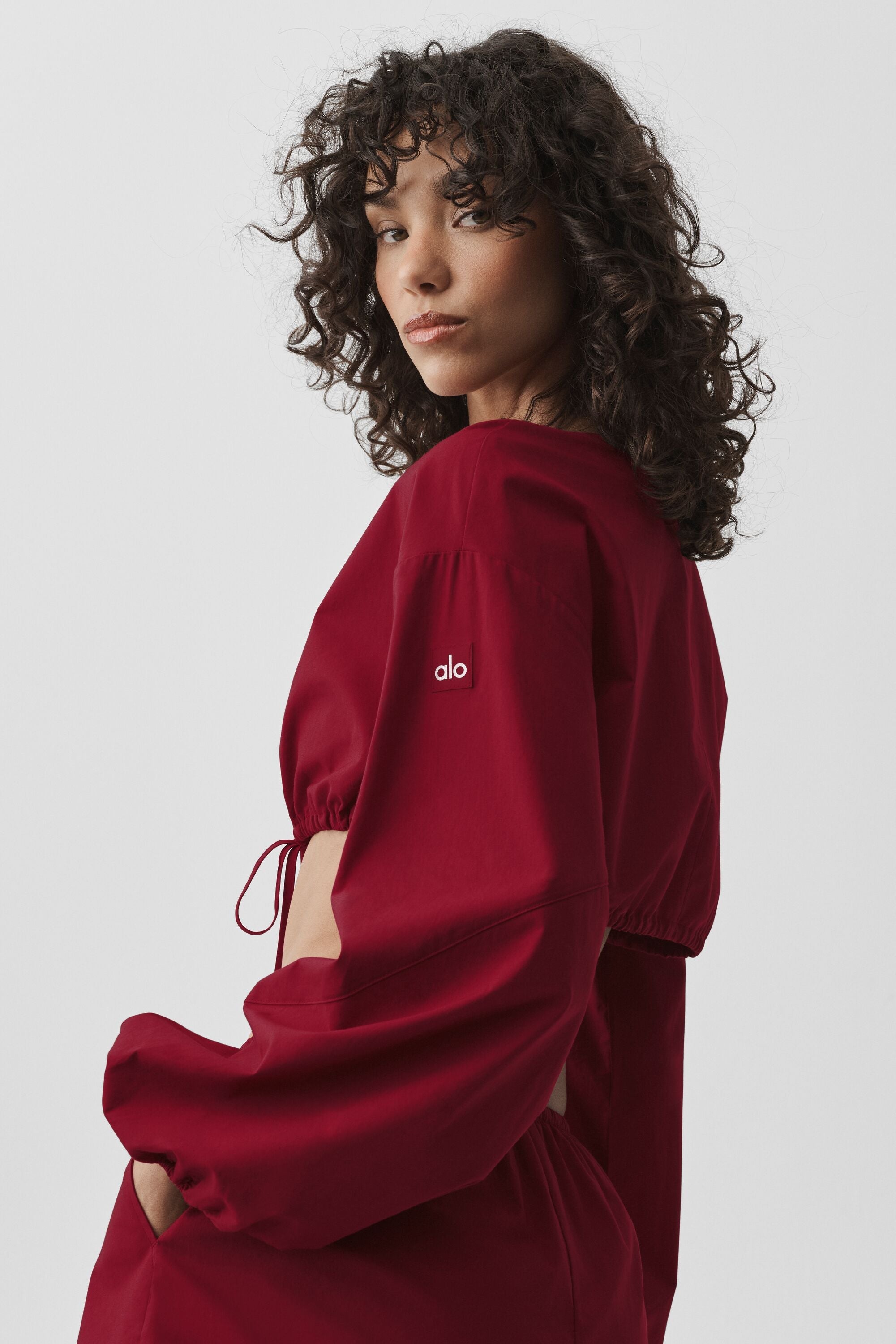 alo Cotton Cropped Real Deal Long Sleeve - Summer Romance Red