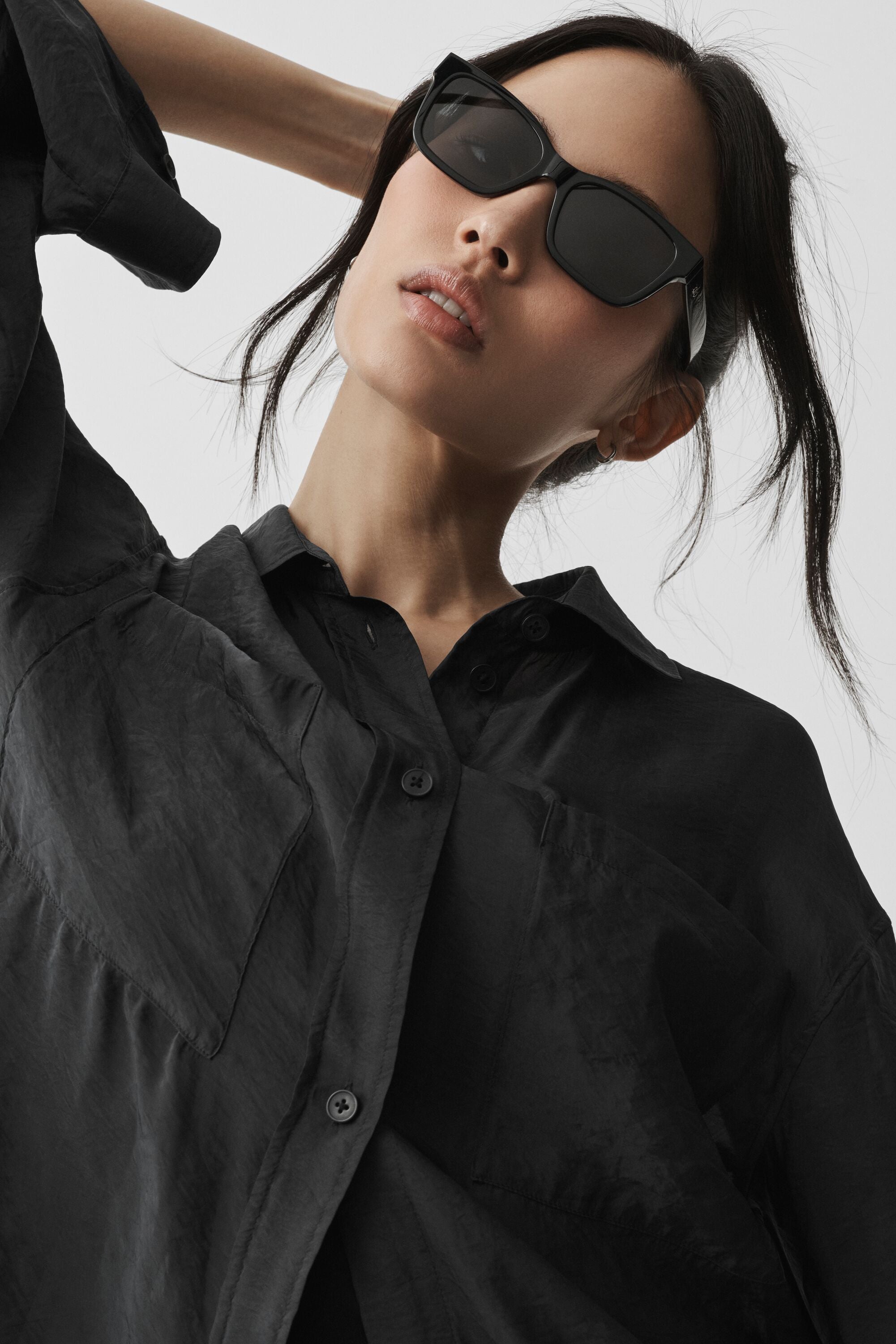 alo Semi-Sheer Golden Hour Button Down Long Sleeve - Black