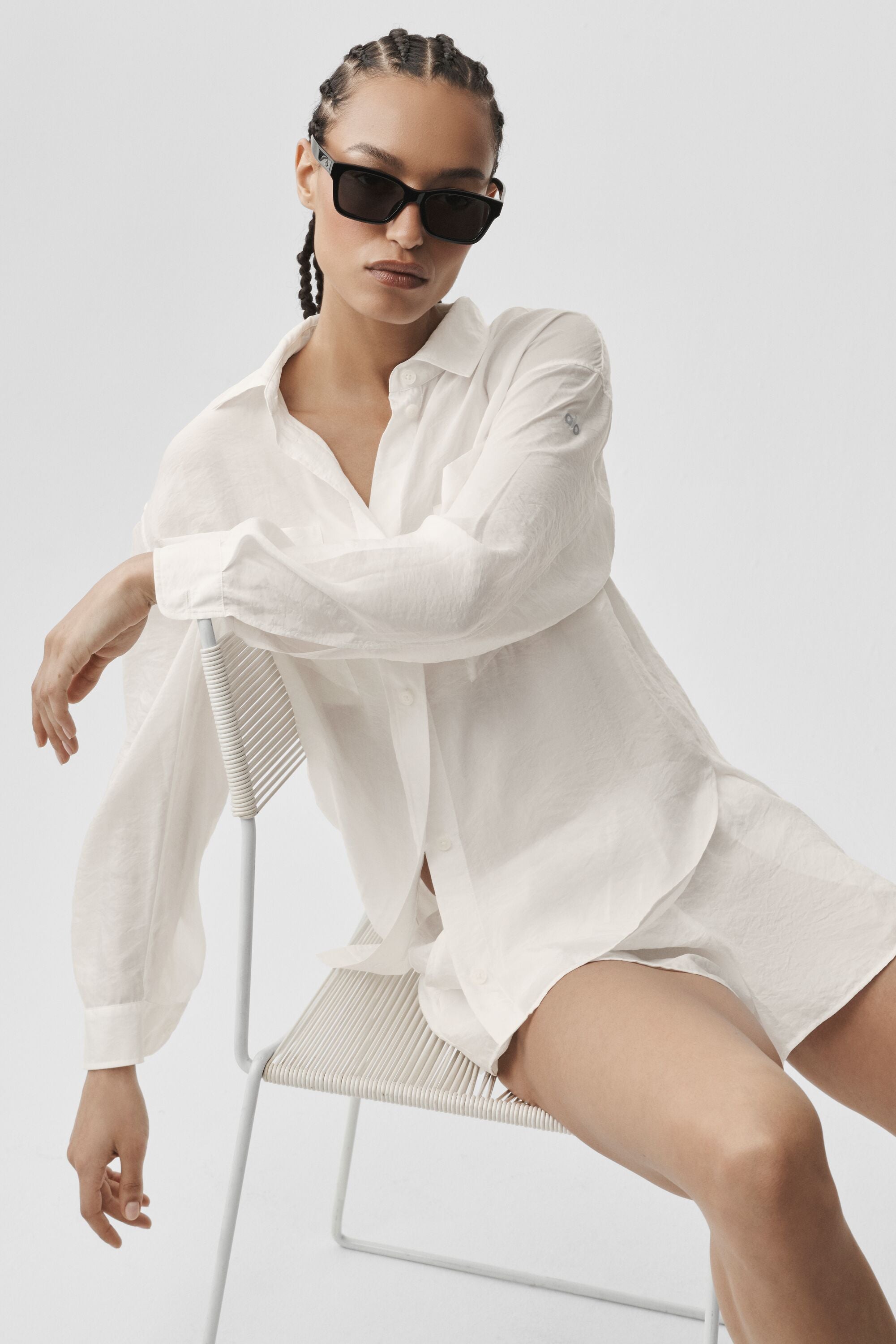 alo Semi-Sheer Golden Hour Button Down Long Sleeve - Ivory