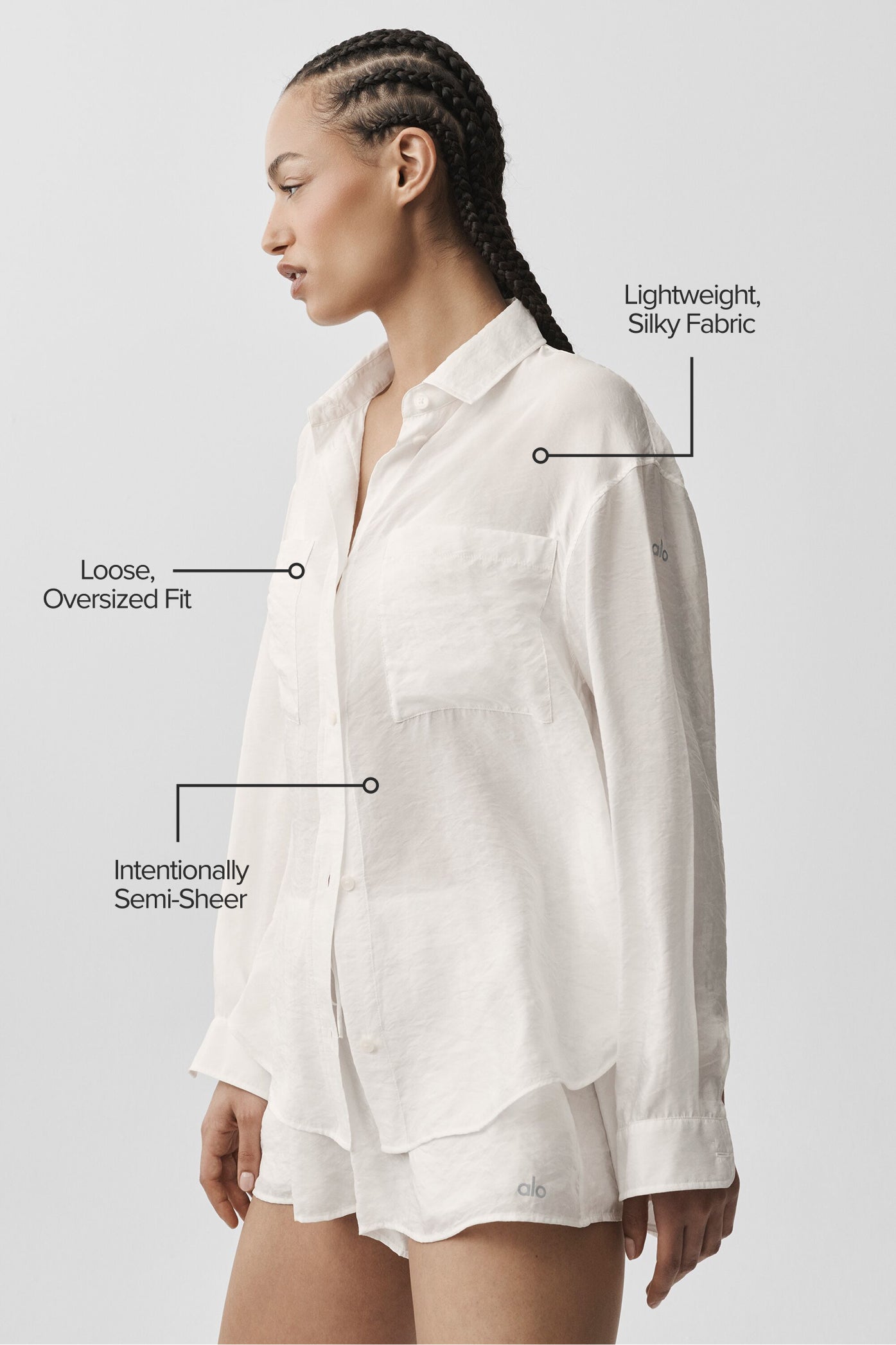 alo Semi-Sheer Golden Hour Button Down Long Sleeve - Ivory