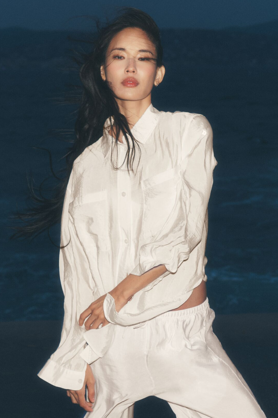 alo Semi-Sheer Golden Hour Button Down Long Sleeve - Ivory