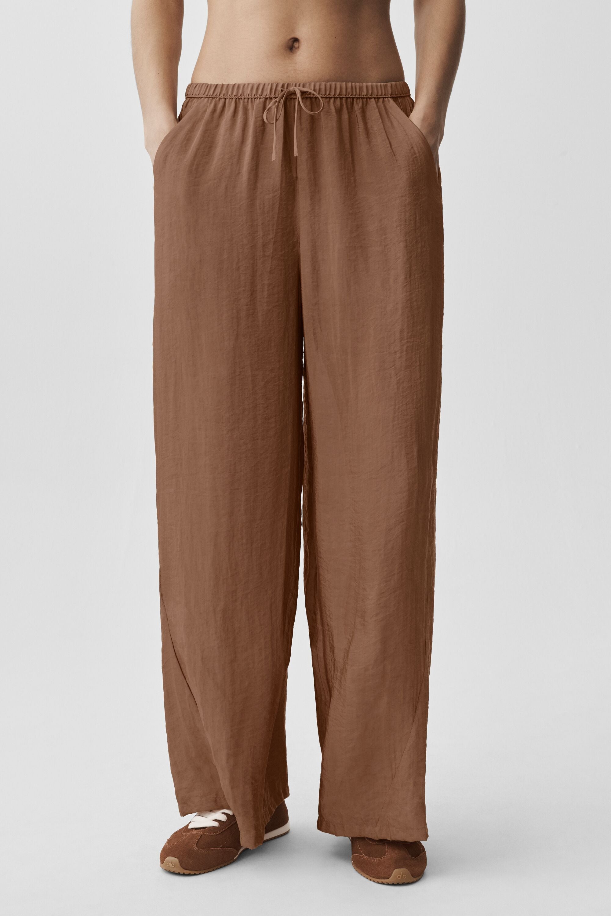 alo Semi-Sheer Golden Hour High-Waist Straight Leg Pant - Sun Kissed Brown