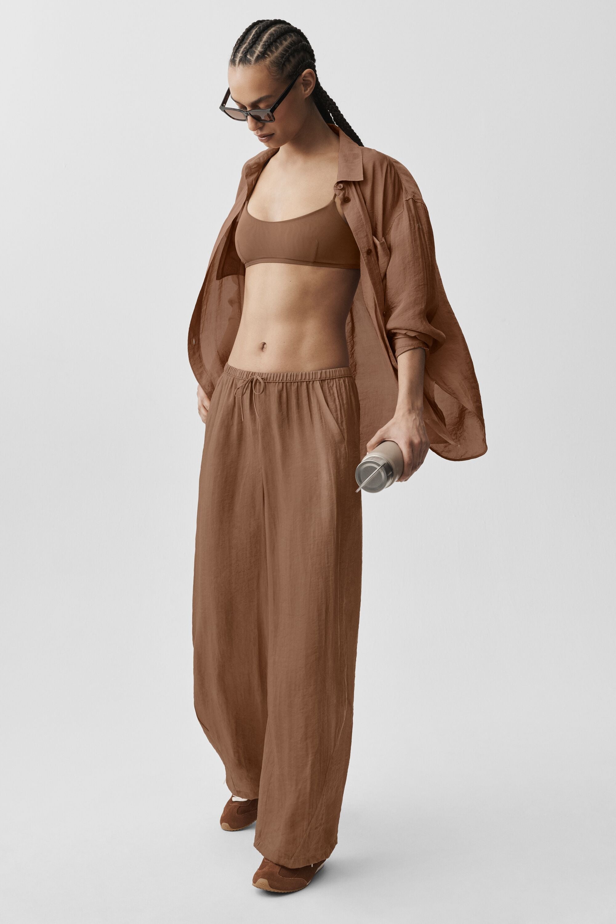 alo Semi-Sheer Golden Hour High-Waist Straight Leg Pant - Sun Kissed Brown