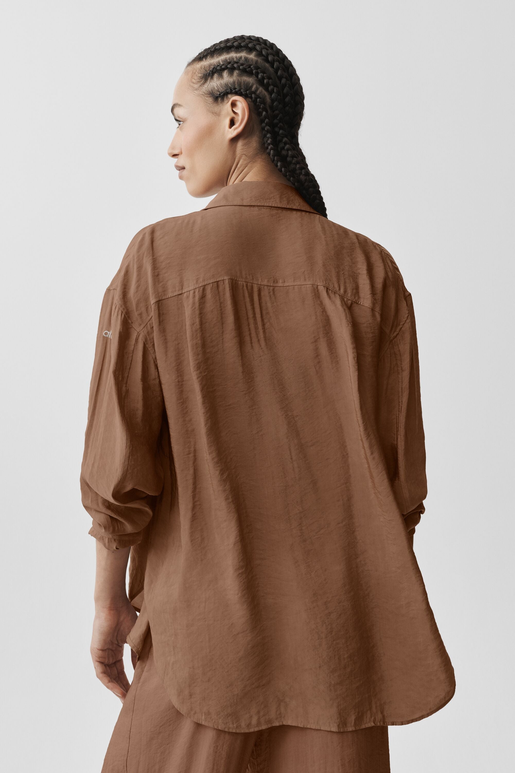 alo Semi-Sheer Golden Hour Button Down Long Sleeve - Sun Kissed Brown