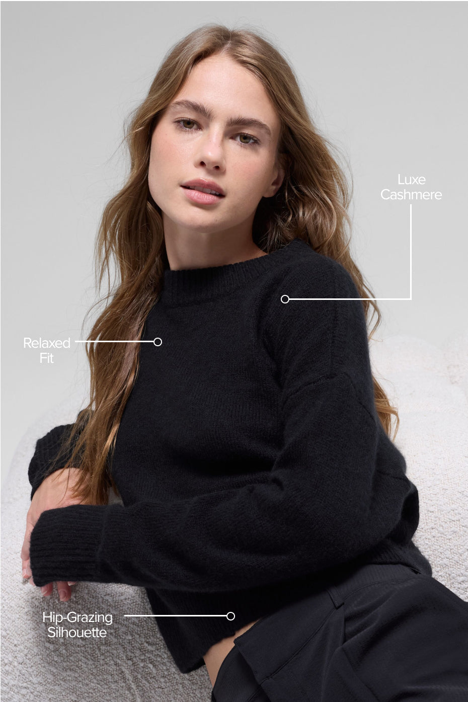 alo Wool Cashmere Cropped New Class Crewneck Sweater - Black