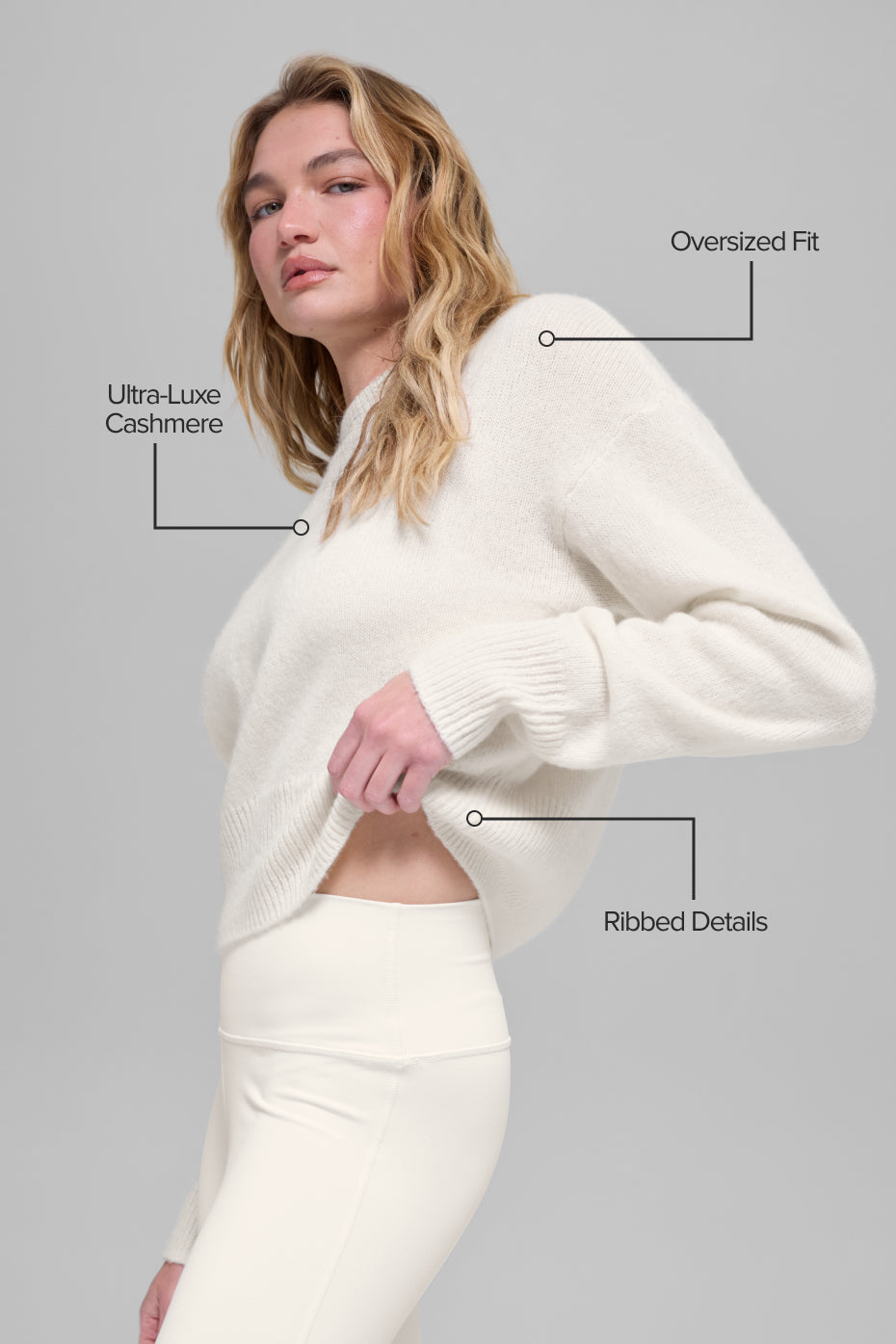 alo Wool Cashmere Cropped New Class Crewneck Sweater - Ivory