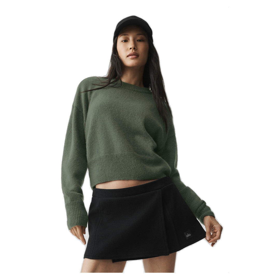 ALO Wool Cashmere Cropped New Class Crewneck Sweater - Bamboo Green