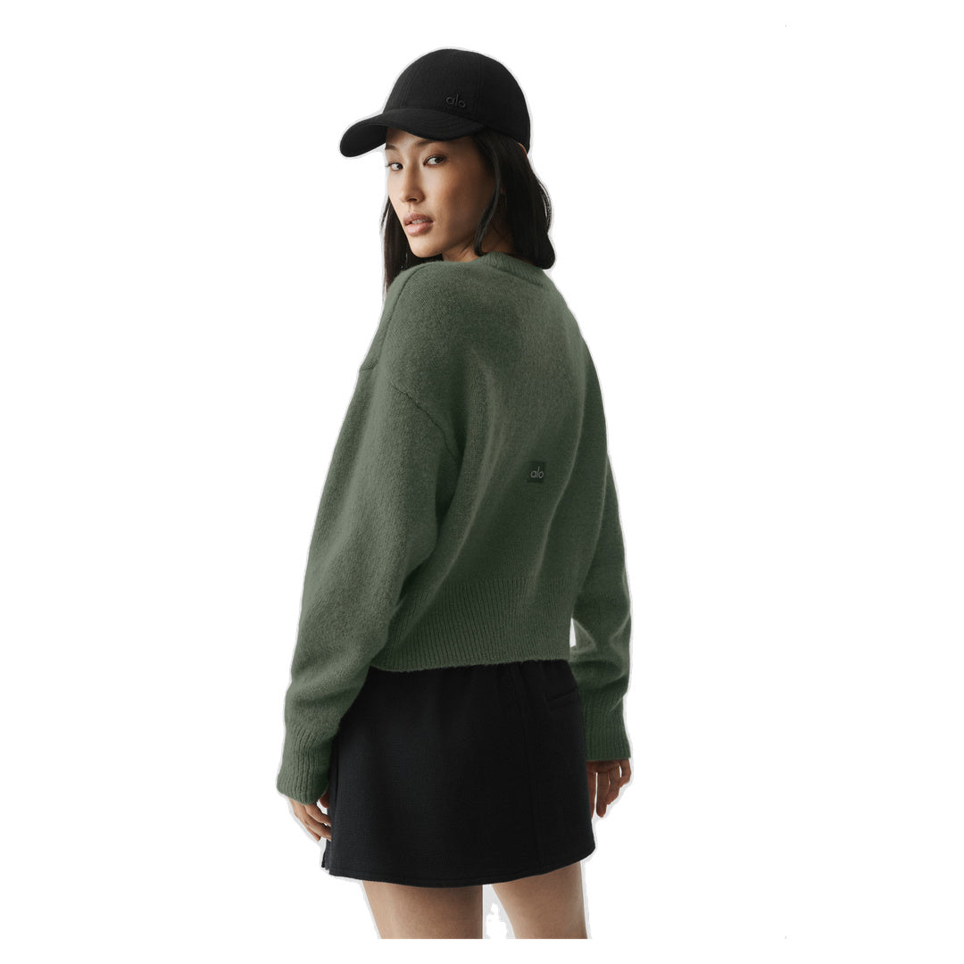 ALO Wool Cashmere Cropped New Class Crewneck Sweater - Bamboo Green