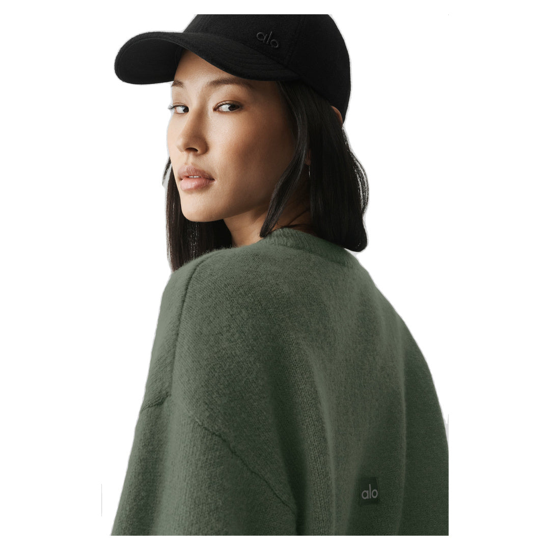 ALO Wool Cashmere Cropped New Class Crewneck Sweater - Bamboo Green