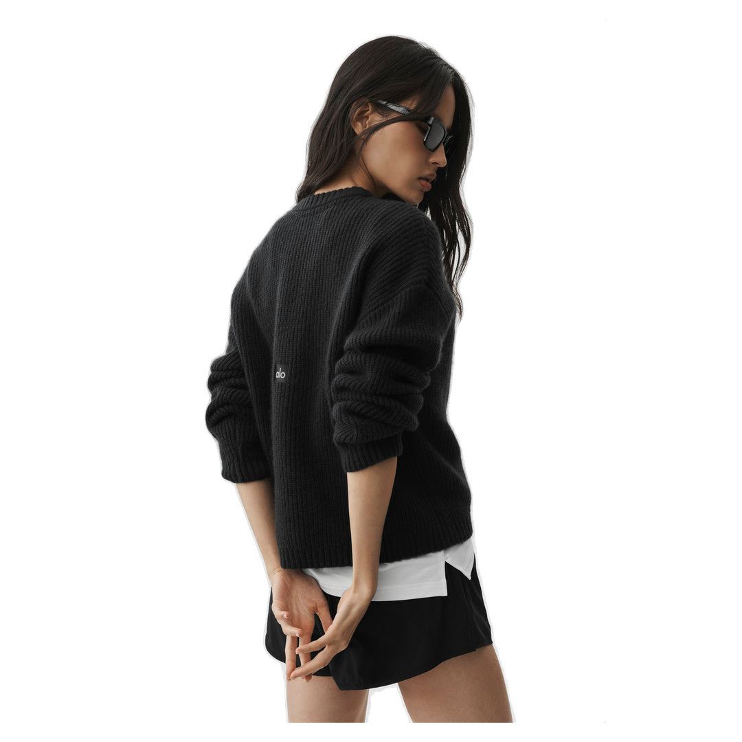 ALO Wool Cashmere Ribbed Noble Crewneck Sweater - Black