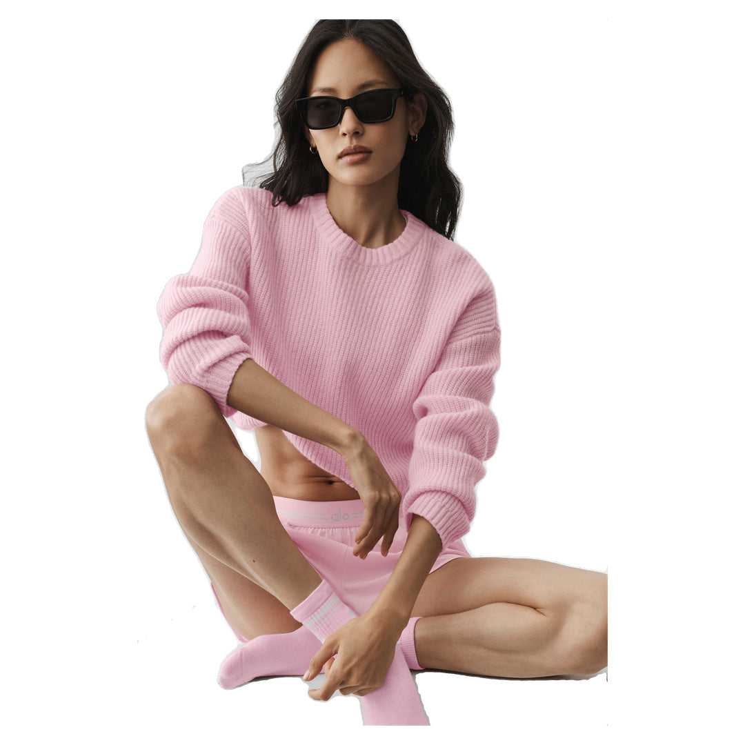 ALO Wool Cashmere Ribbed Noble Crewneck Sweater - Pink Marshmallow