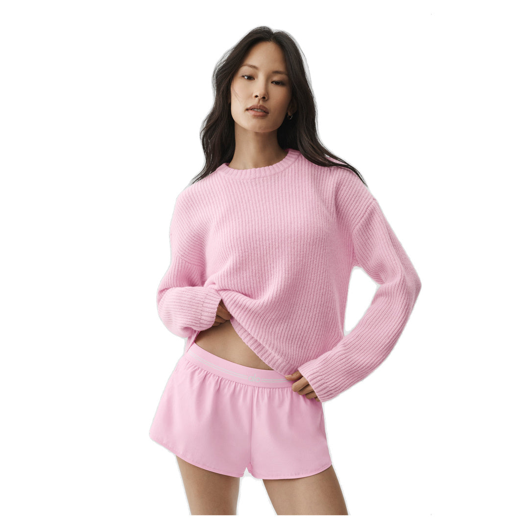 ALO Wool Cashmere Ribbed Noble Crewneck Sweater - Pink Marshmallow
