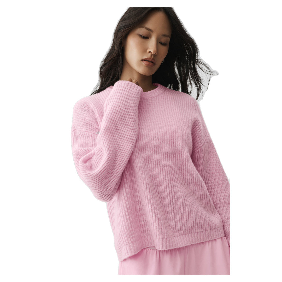 ALO Wool Cashmere Ribbed Noble Crewneck Sweater - Pink Marshmallow