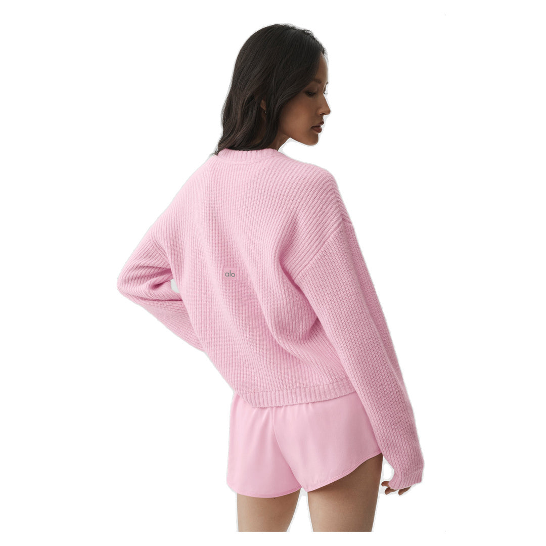 ALO Wool Cashmere Ribbed Noble Crewneck Sweater - Pink Marshmallow