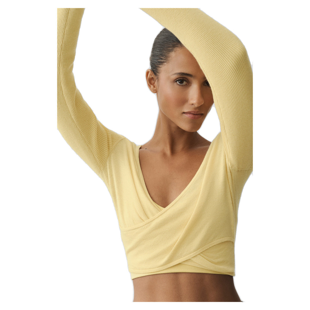 ALO Sweater Knit Crossover Long Sleeve - Warm Butter