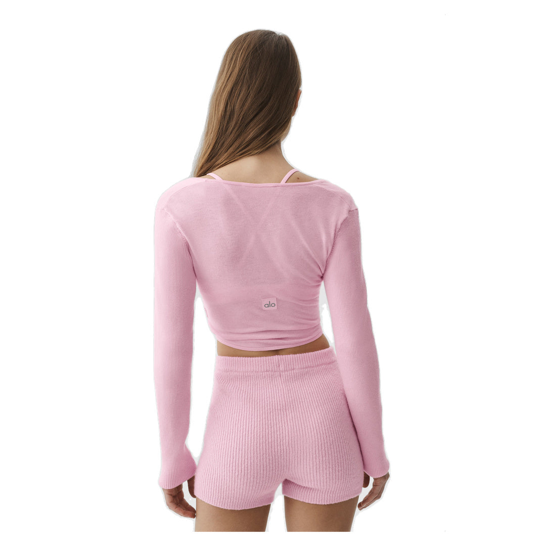 ALO Sweater Knit Crossover Long Sleeve - Pink Marshmallow